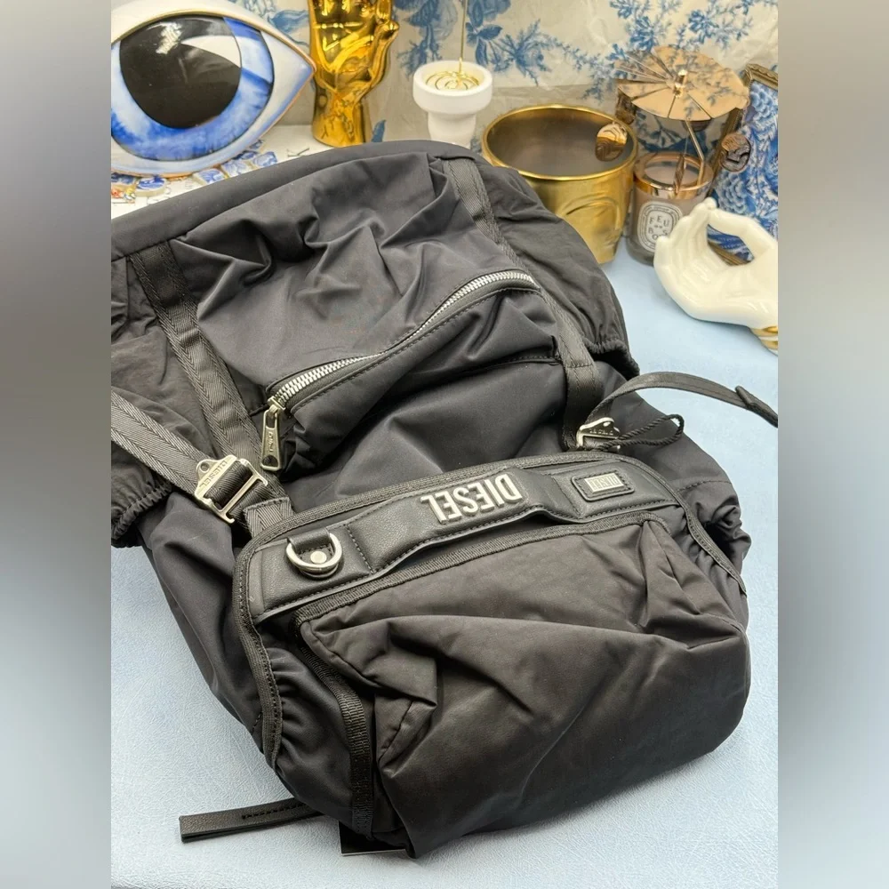🆕 DIESEL 🧿 NWT Logos L-Large Backpack, Black Recycled Nylon - Picture 7 of 15